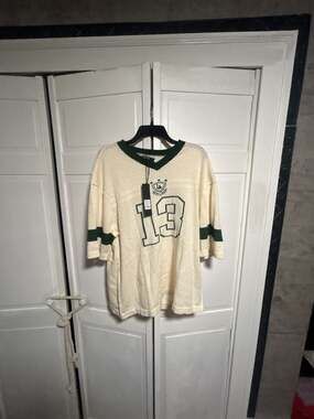 NOVAMEN Relaxed Knit LA Varsity Jersey in Off-White